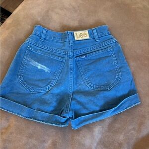 Lee Blue High-Rise Rolled Hem Denim Shorts